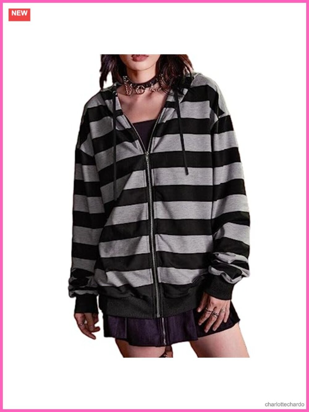 Women's Striped Zip Up Hoodie Casual Drawstring Long Sleeve Loose Fit Coat